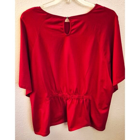 eShakti Red Cotton Blend Flutter Sleeve Peplum Hem Tunic Top Size 5X* EUC - Picture 4 of 8
